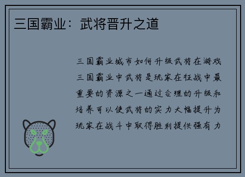 三国霸业：武将晋升之道