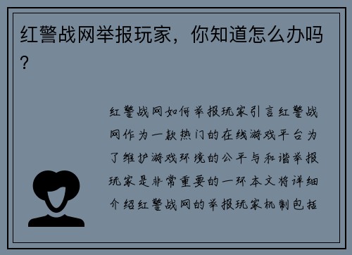 红警战网举报玩家，你知道怎么办吗？